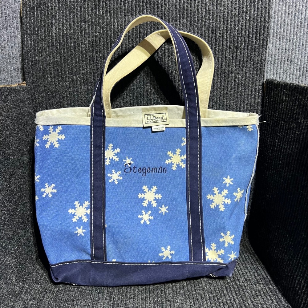 Vintage LL Bean Boat and Tote Medium Blue Snowflake Canvas Bag Stegeman USA